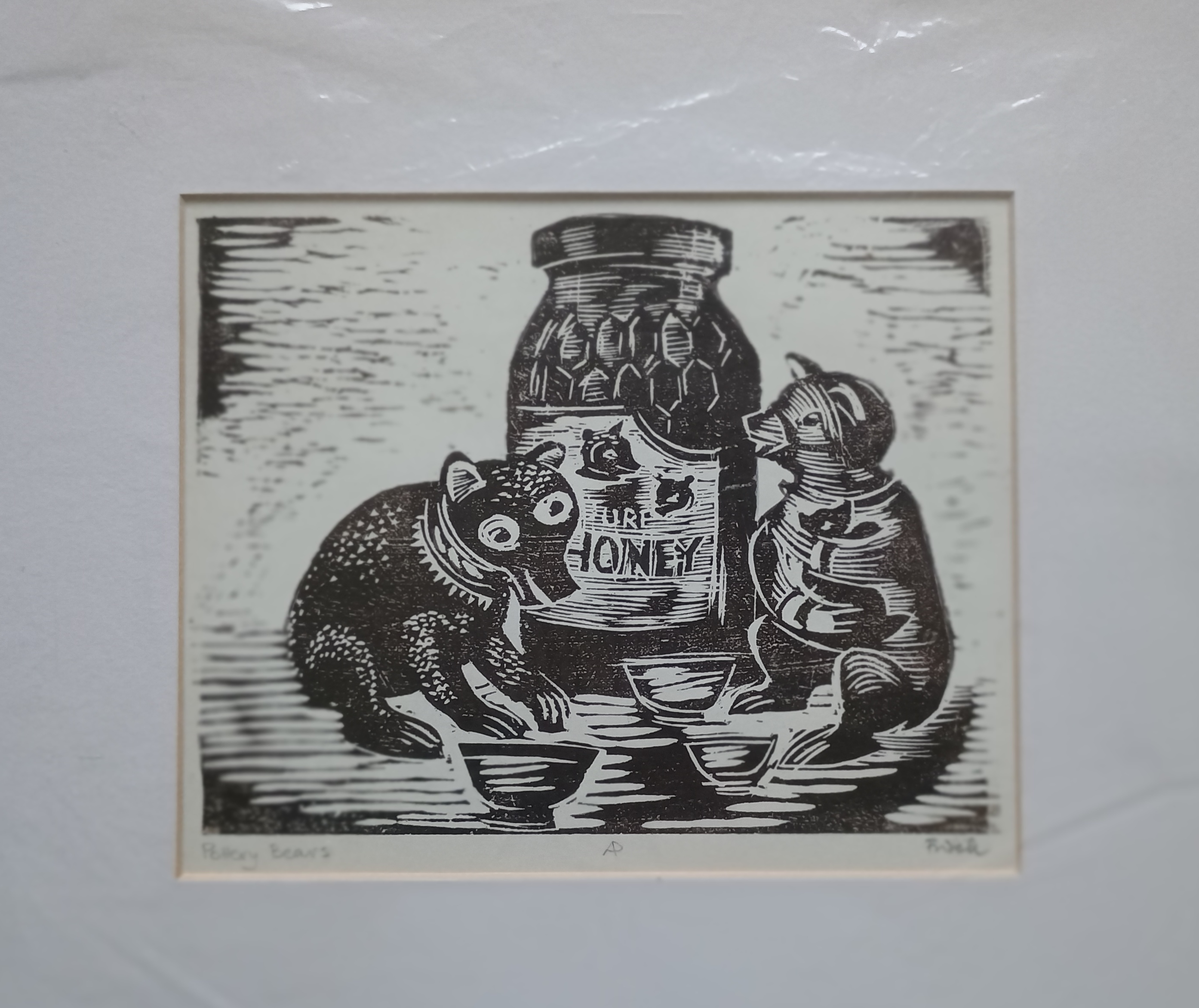 Woodcut of Pottery Bears